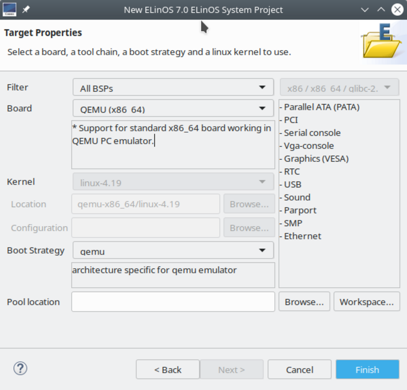 System project target properties Docker